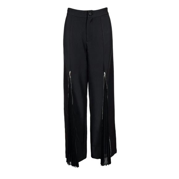 AZI Clothing Women's Wide Leg Black Dress Pants Size 6 Zipper Details NWT
